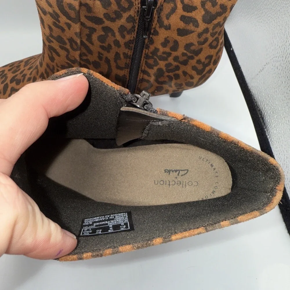 LADIES CLARKS POINTED HEELED ZIP LEOPARD PRINT SUEDE ANKLE BOOTS ILLEANA PETAL - Picture 7 of 11